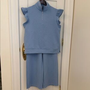 Sleeveless Light Blue Quilted Two-Piece Set